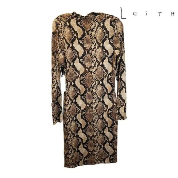 Leith Snake Print Long Sleeve Mock Neck Body-con Dress NWT - Picture 5 of 9